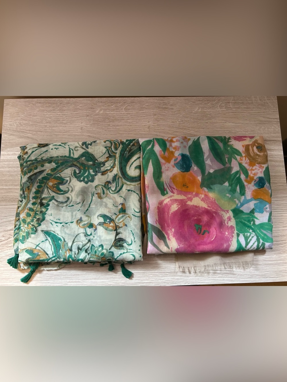 Floral & Paisley Scarf Set in Green, Pink and Orange